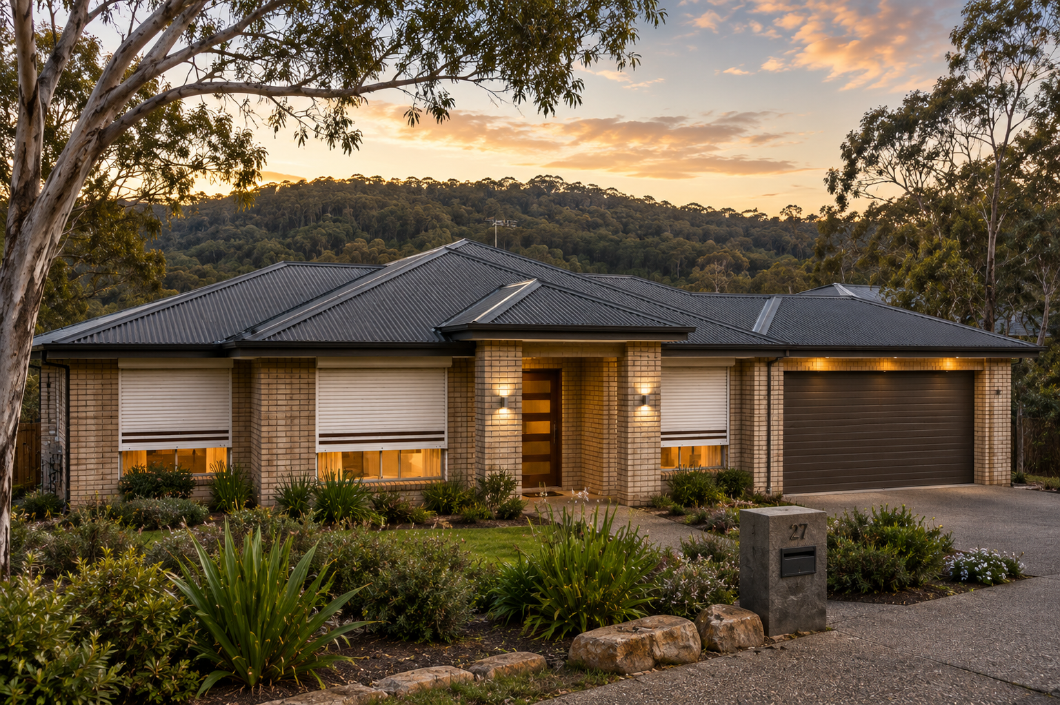 Roller shutters installed on a modern home in Mundaring within the Perth Hills, WA