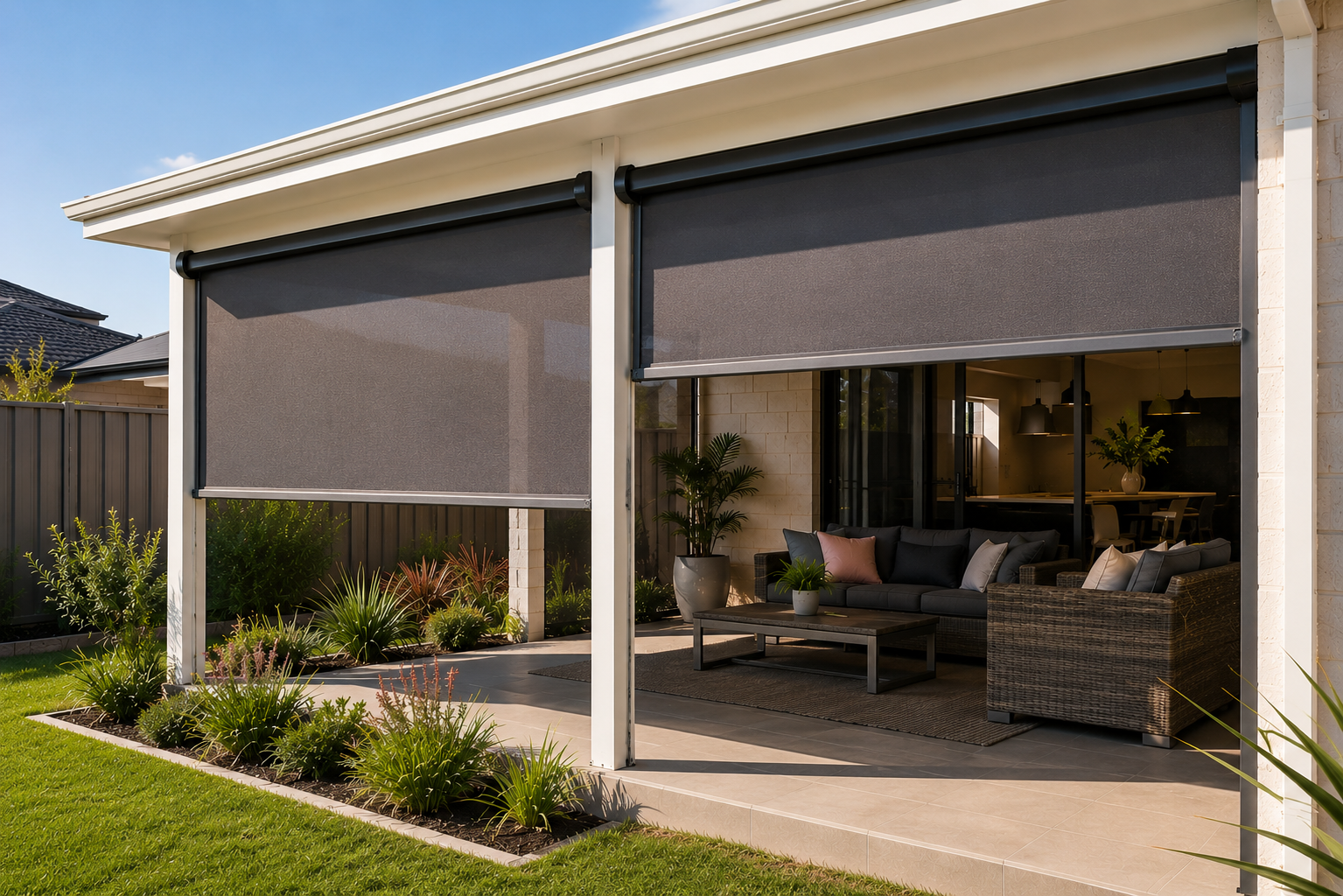 Outdoor blind fitted to a City of Swan alfresco area