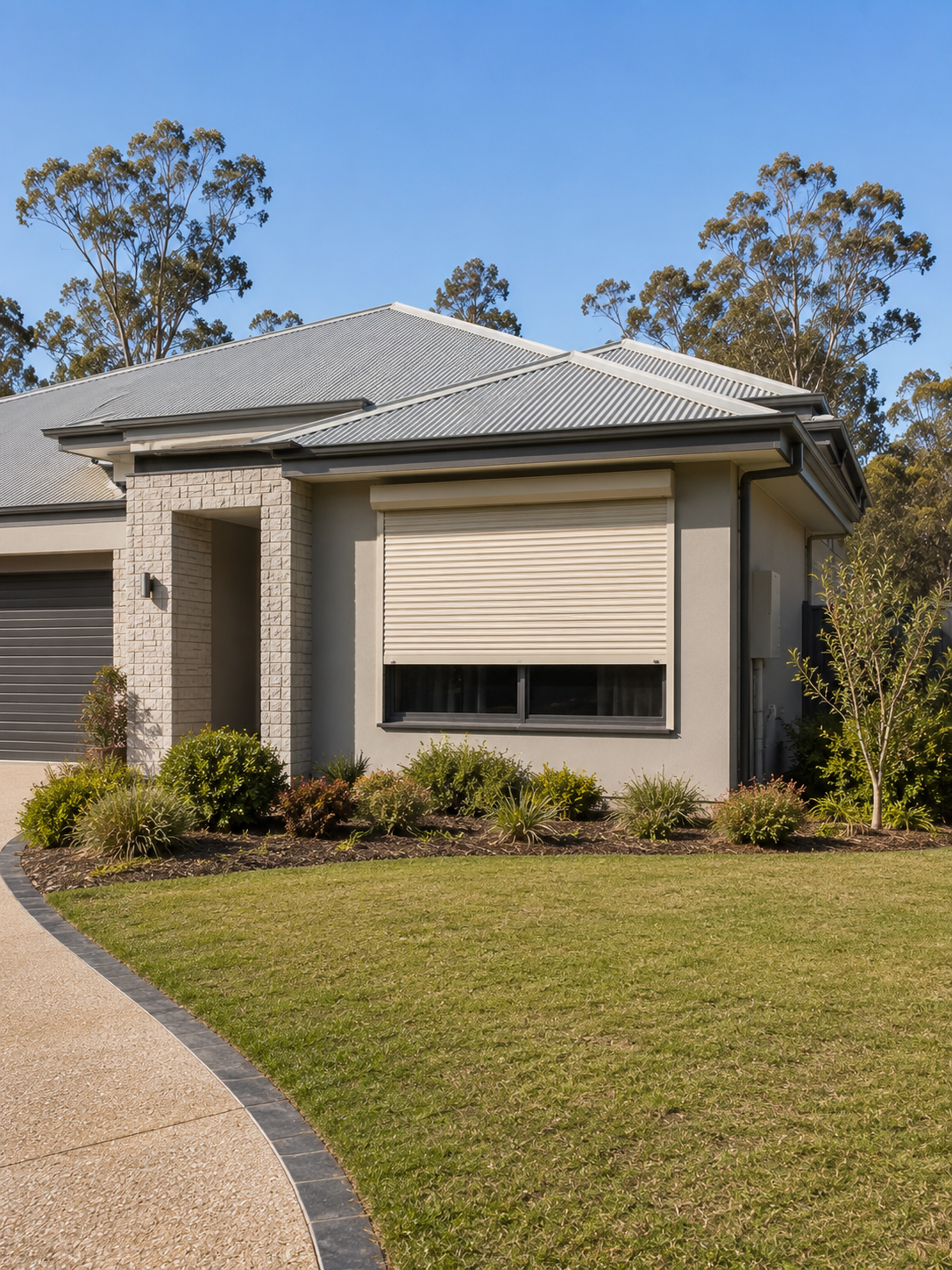 Contemporary rural-residential home in Serpentine with a roller shutter fitted
