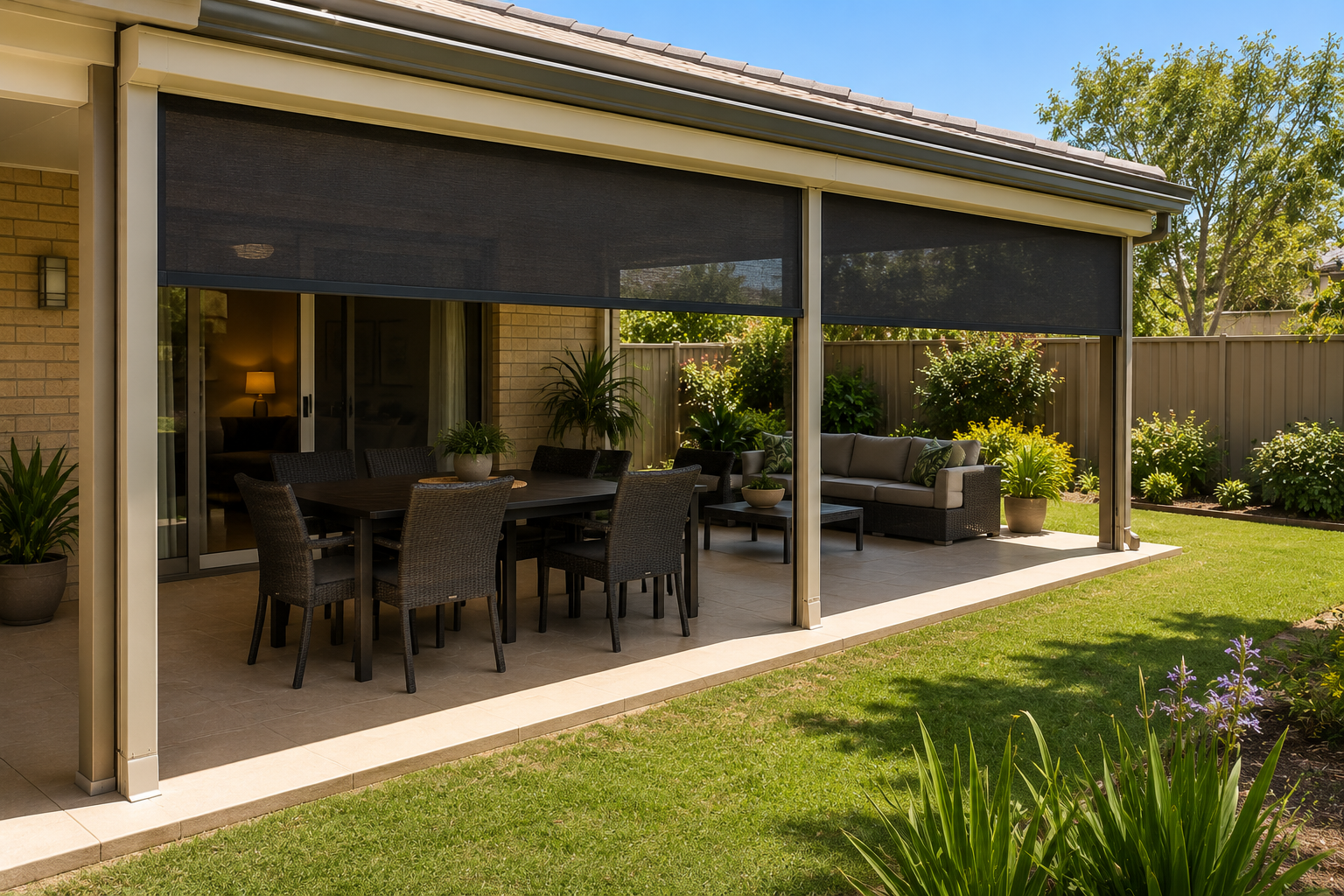 Verandah entertaining area on an established Bassendean property enclosed with a side-guided outdoor blind