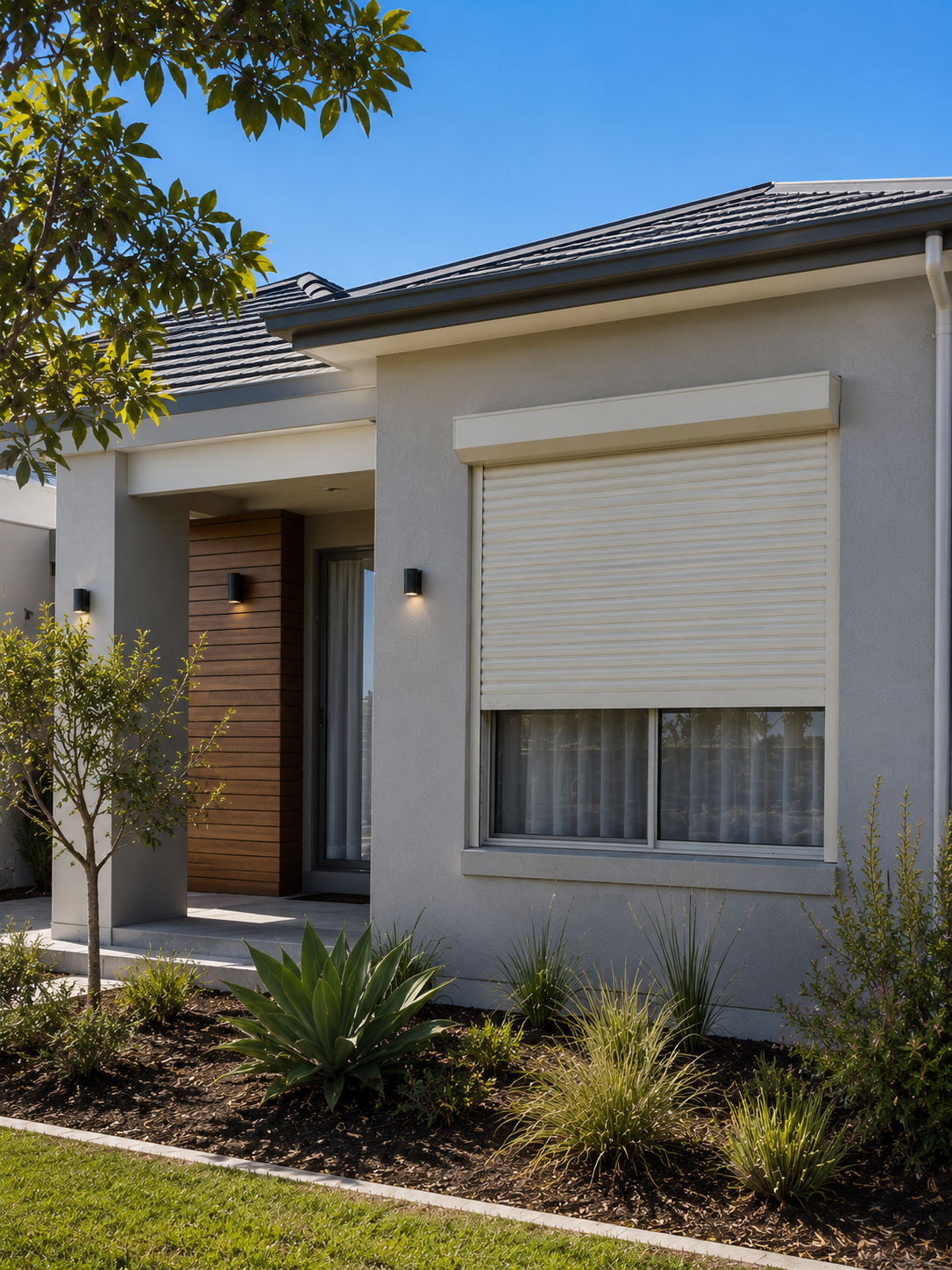 Contemporary infill home in the Town of Cambridge with a roller shutter fitted