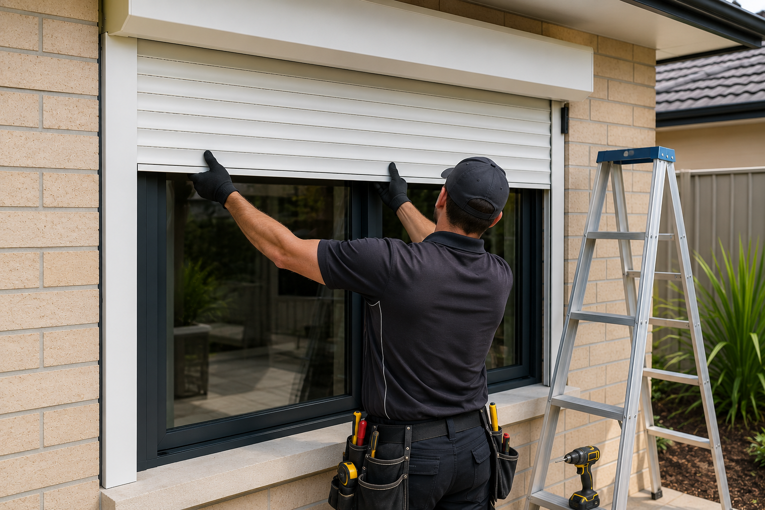 Professional roller shutter installation at a Perth home.