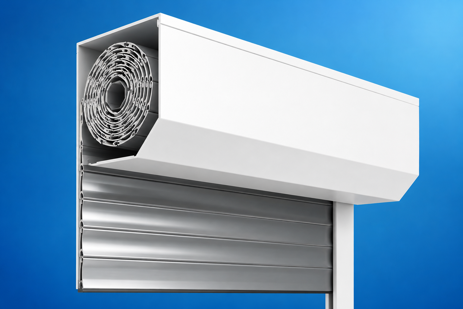 Roller shutter components and installation details.