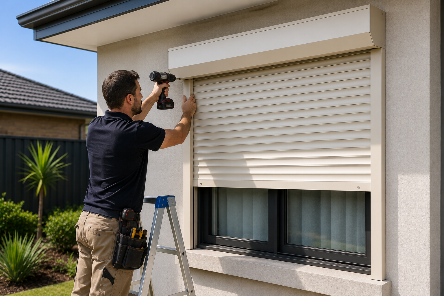 Professional roller shutter installation on a Perth residential home.