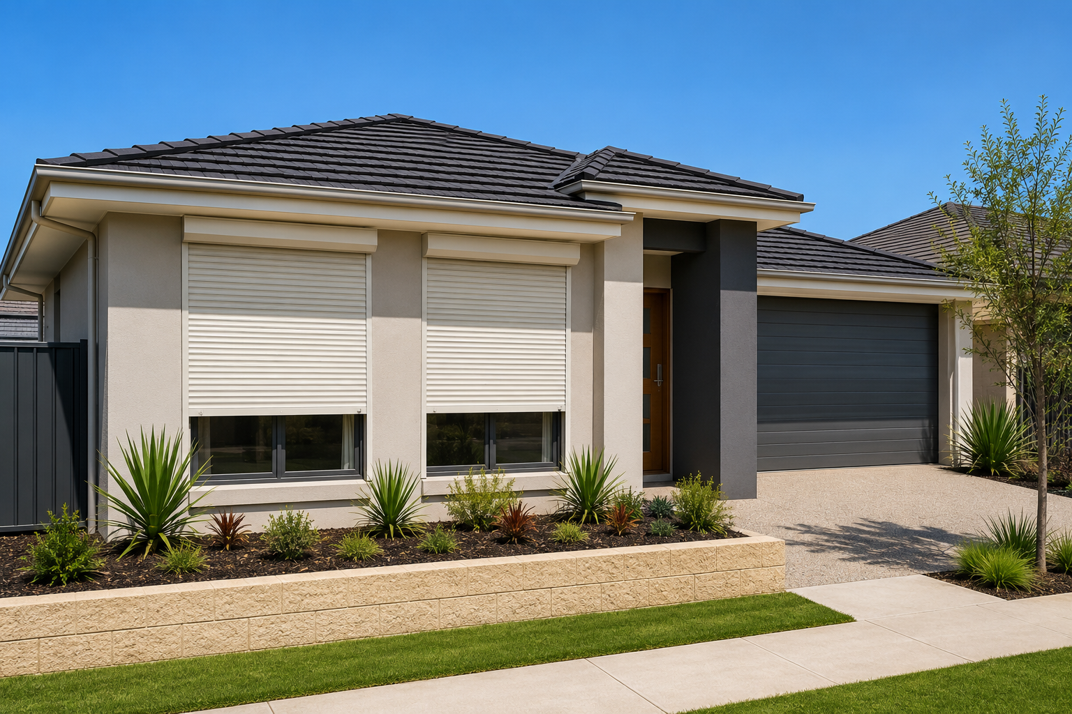Quality roller shutters showing durable construction and modern residential design.