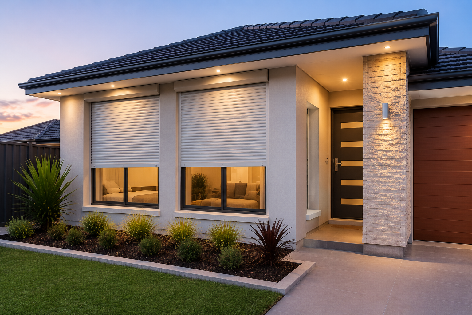 Modern roller shutters complementing the appearance of a Perth home.