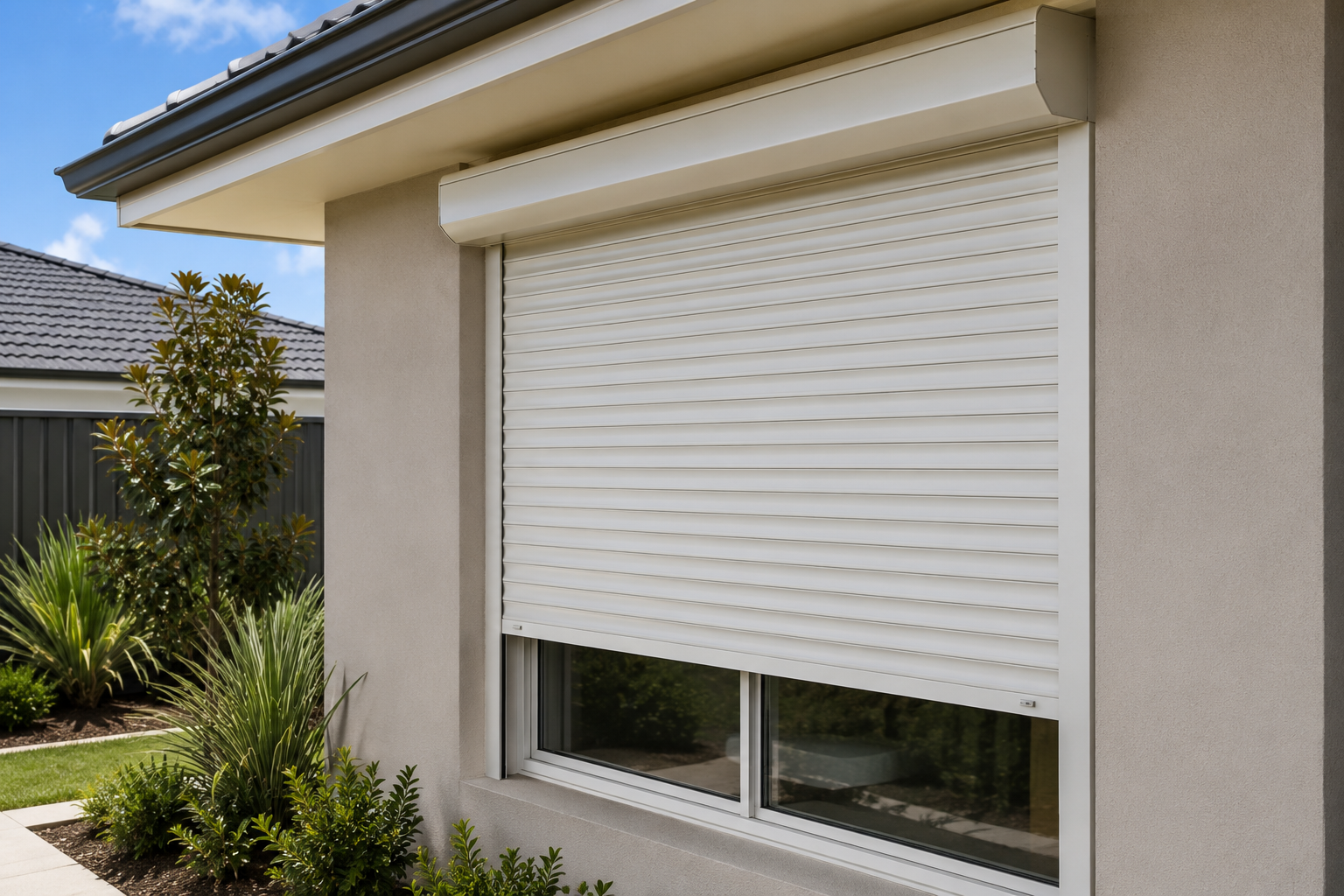 Roller shutter products showing quality construction and residential application.