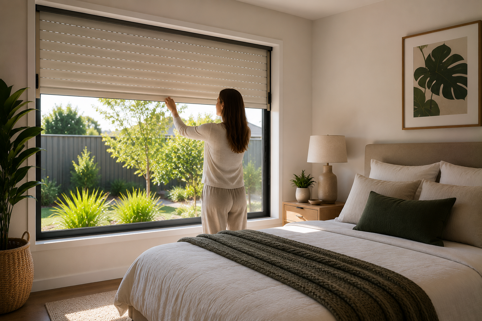 Perth home with professionally installed bedroom roller shutters.