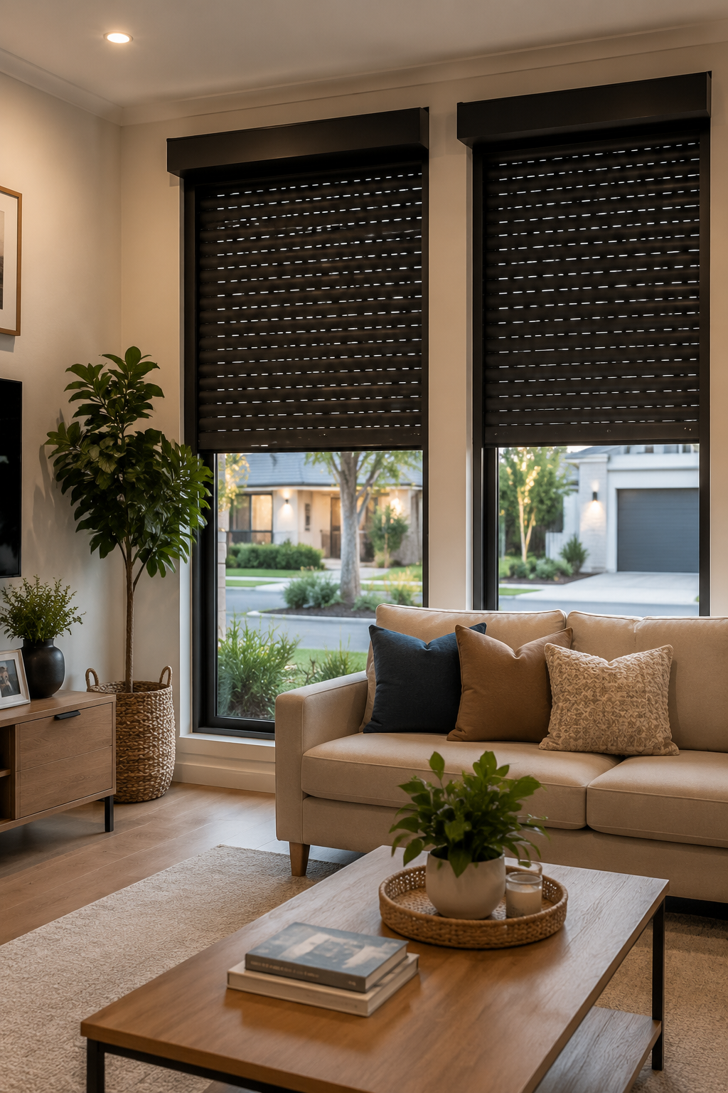 Roller shutters providing practical residential window protection in Perth.