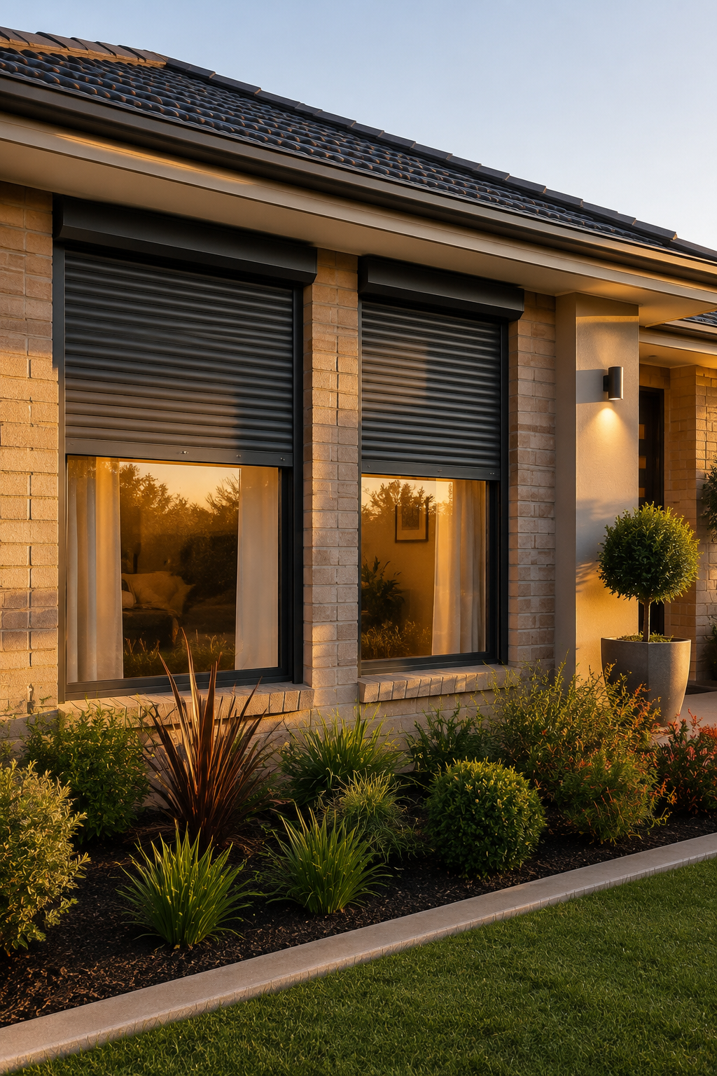 Modern Perth home featuring integrated roller shutters.