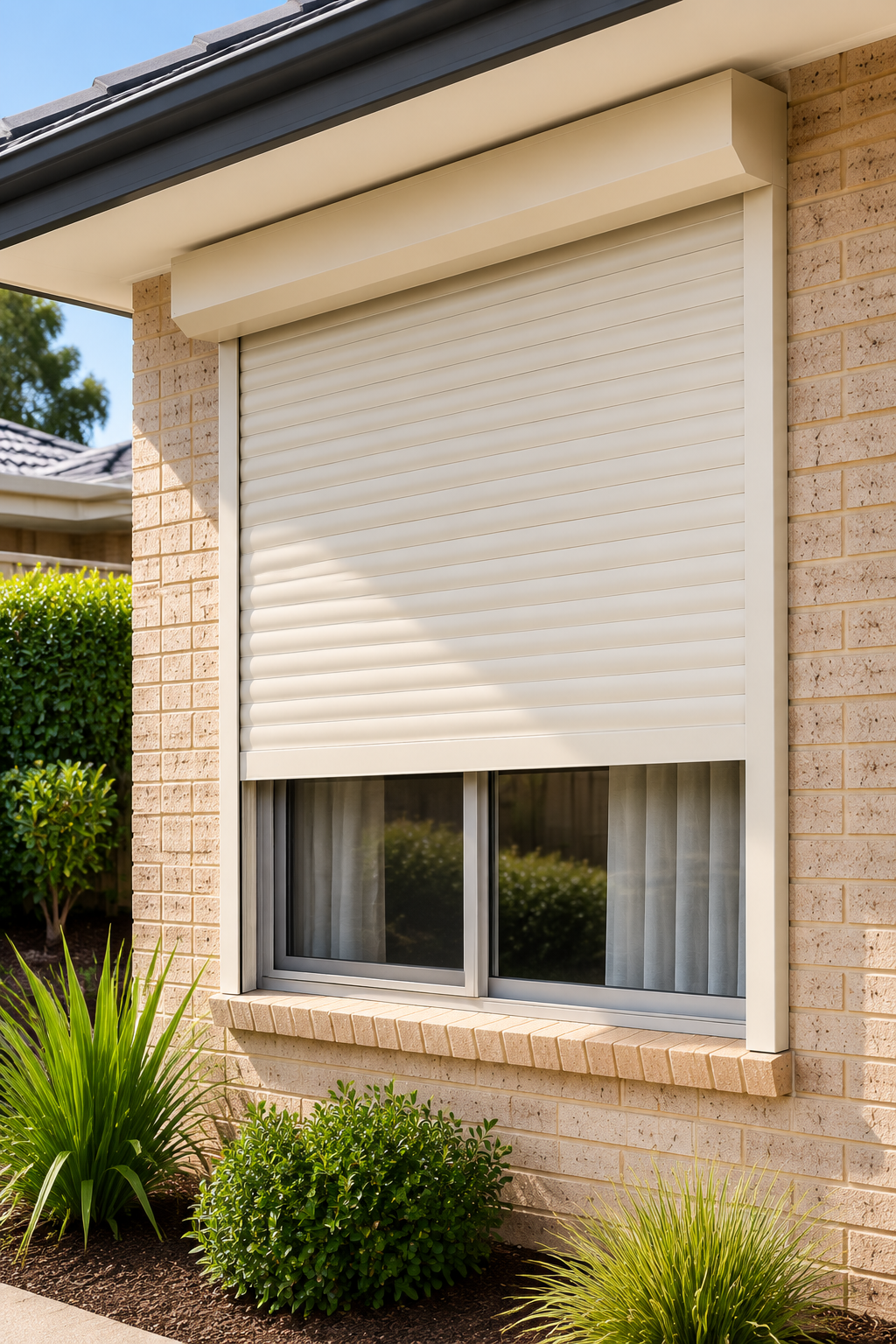 Residential roller shutter providing additional window protection in Perth.