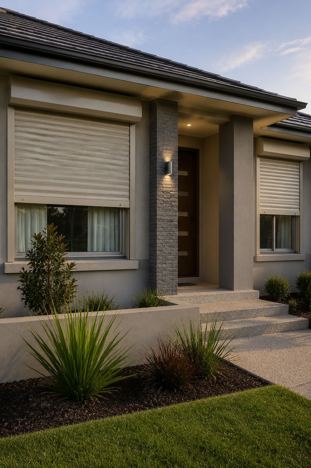 Modern Perth home featuring roller shutters as a security consideration.