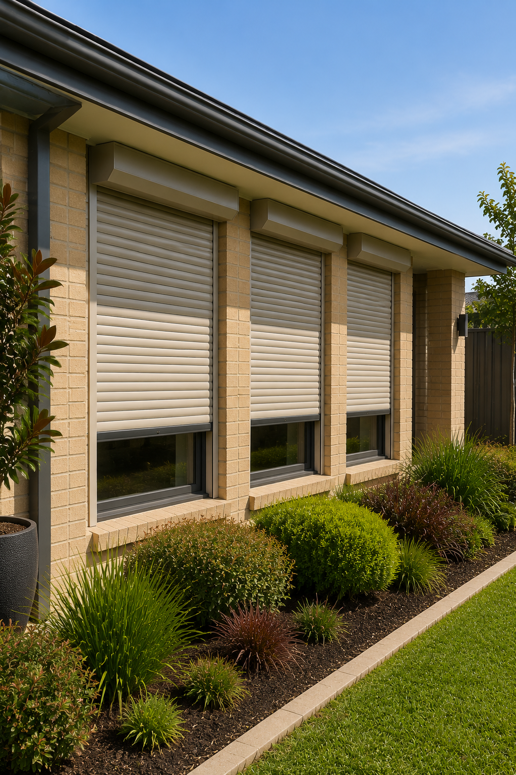 Perth residential home facade showing roller shutters integrated as part of broader residential resilience considerations.