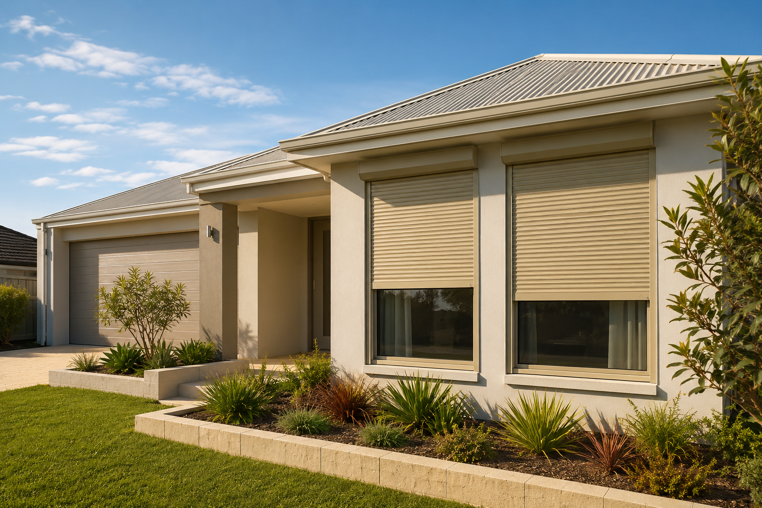 Roller shutters installed on a Perth WA home as part of residential thermal comfort considerations.