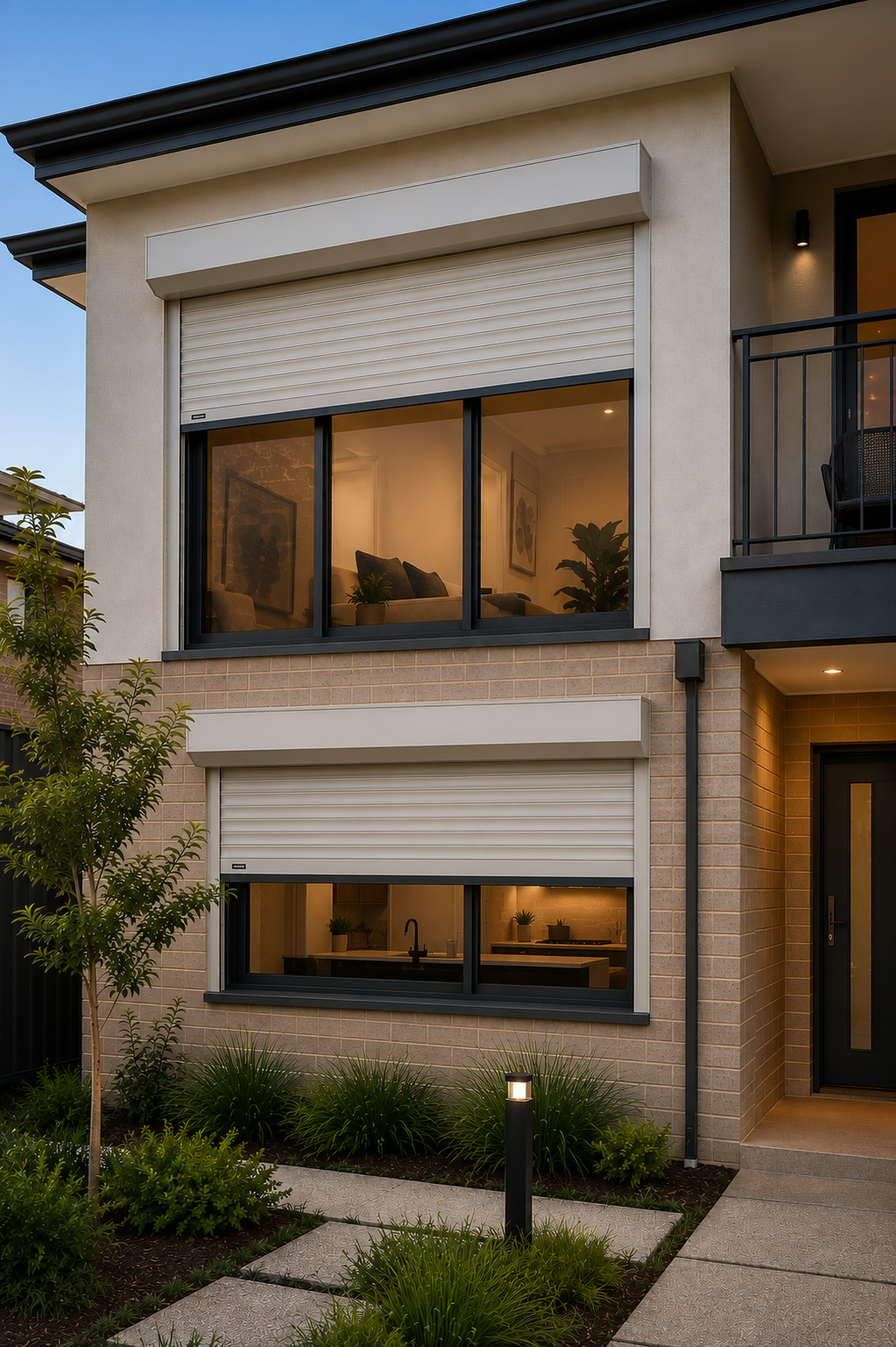 Widespan Roller Shutter protecting a modern Perth home's large glazed opening.