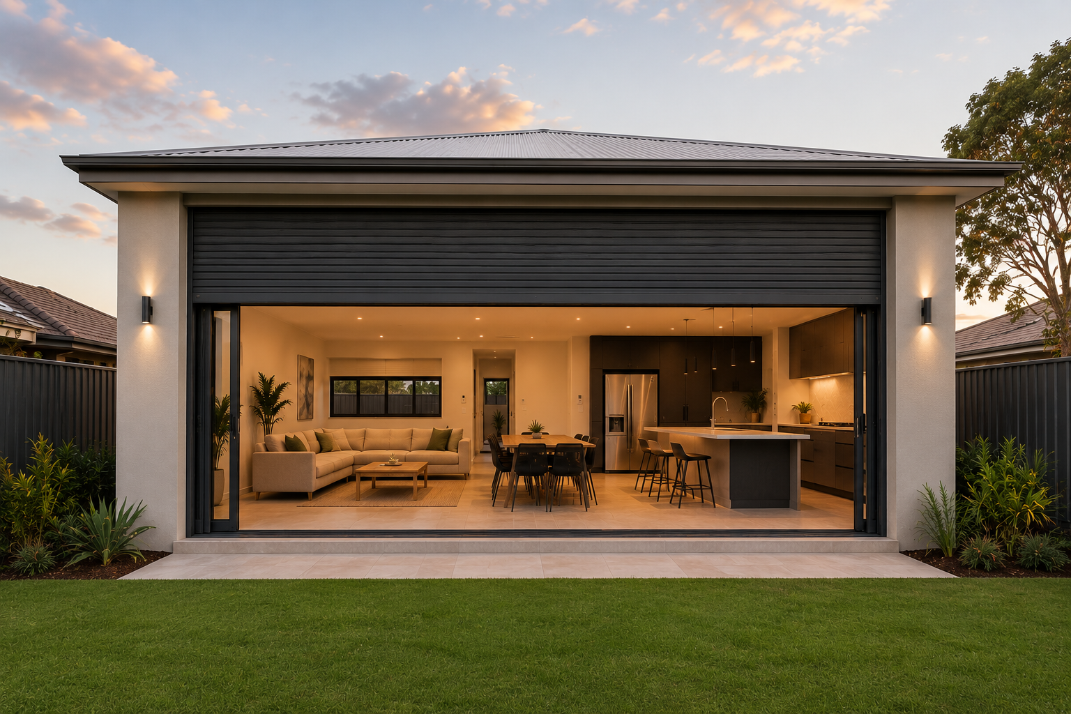 SupaSpan roller shutter protecting an extra-wide opening on a modern Perth home.