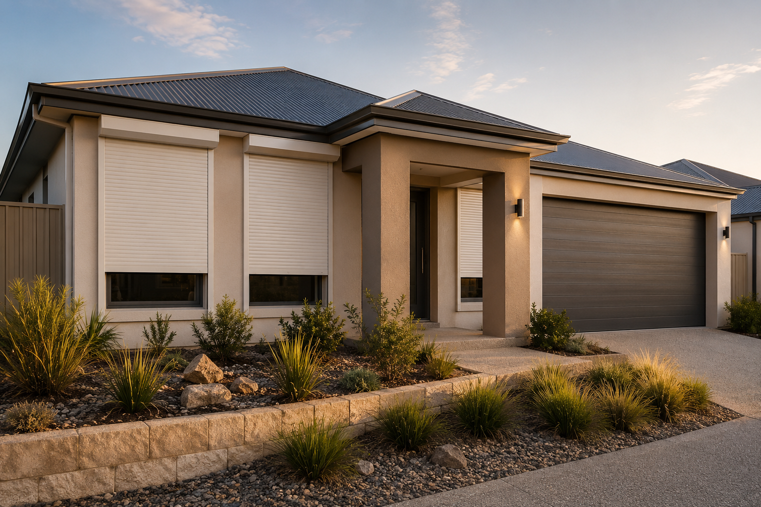 FireShield Roller Shutters installed on a contemporary Perth home.