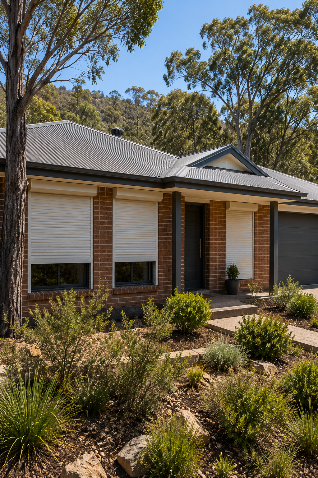 FireShield Roller Shutters on a Perth home in a bushland setting.