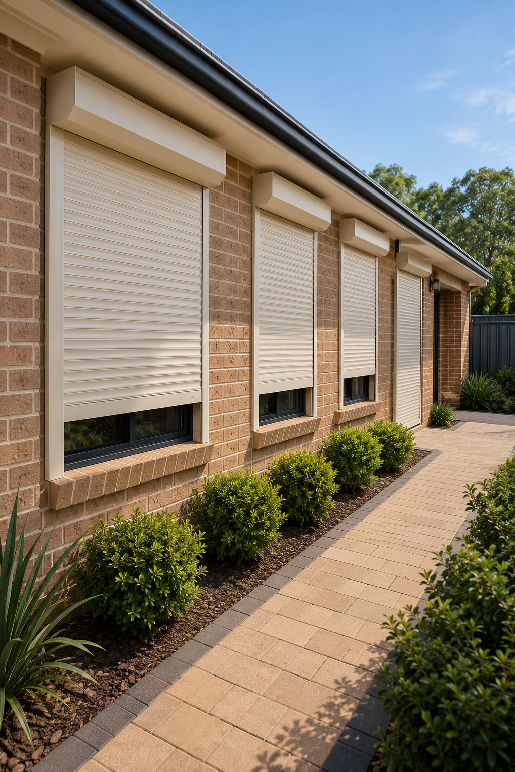 Professionally installed FireShield Roller Shutters on a Perth home.