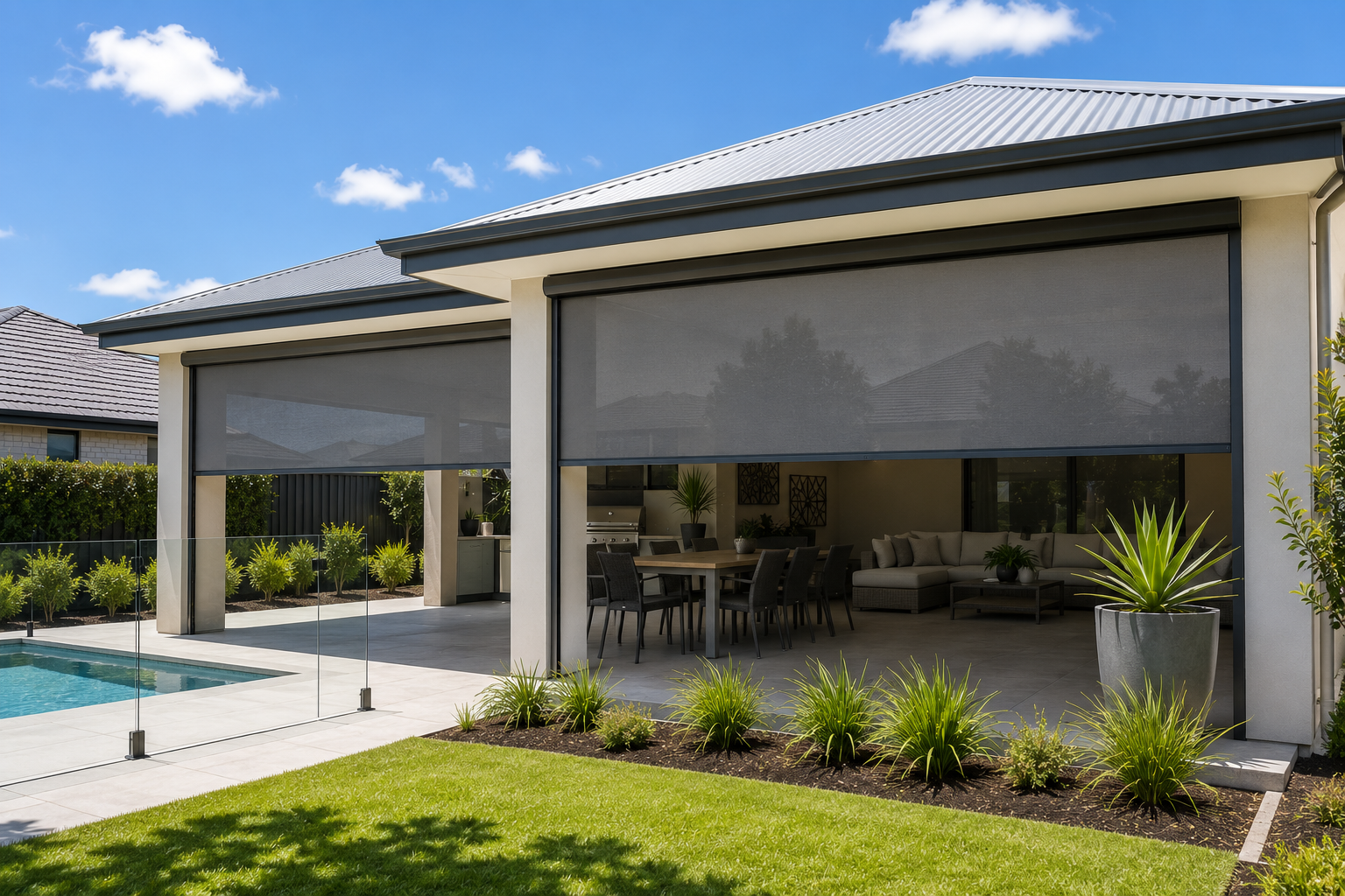 Outdoor blinds enclosing a Perth alfresco area