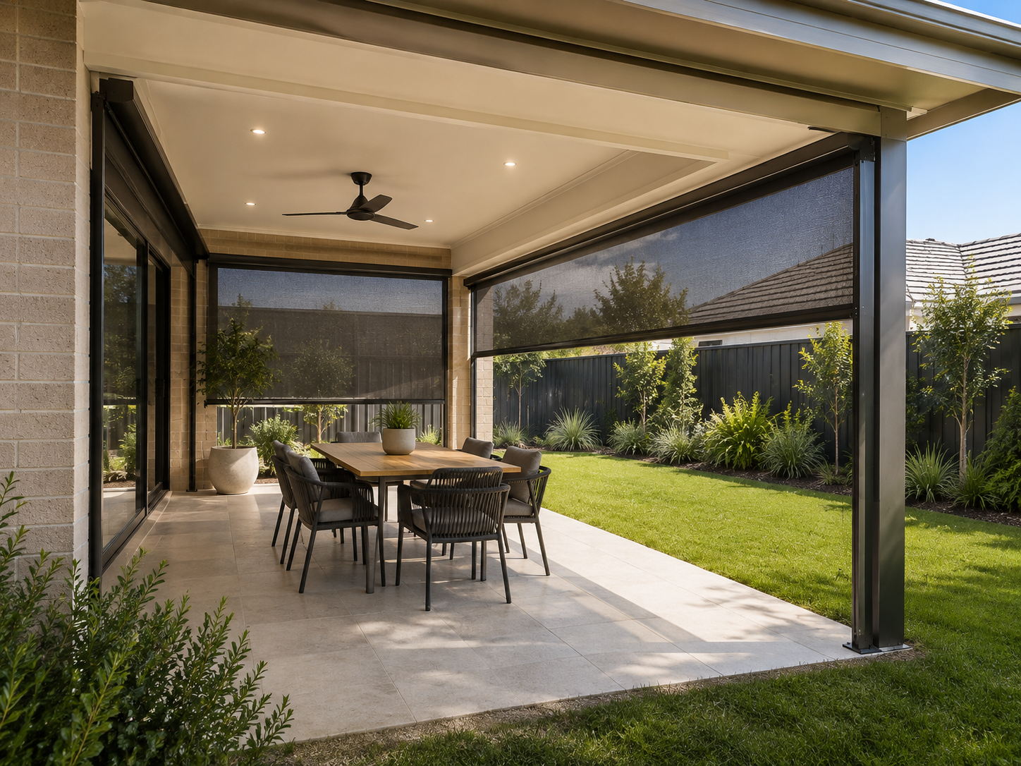 Outdoor blind fitted to a Cockburn alfresco area