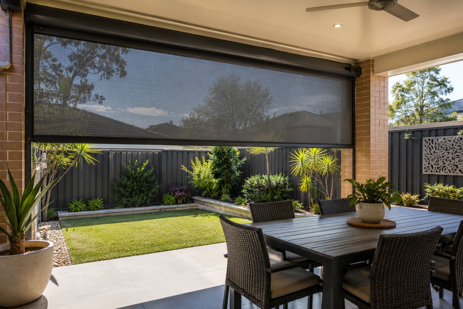 Outdoor blind fitted to a Canning alfresco area